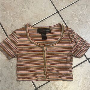 Polly & Esther Multicolor Striped Button-Front Crop Top 10/12